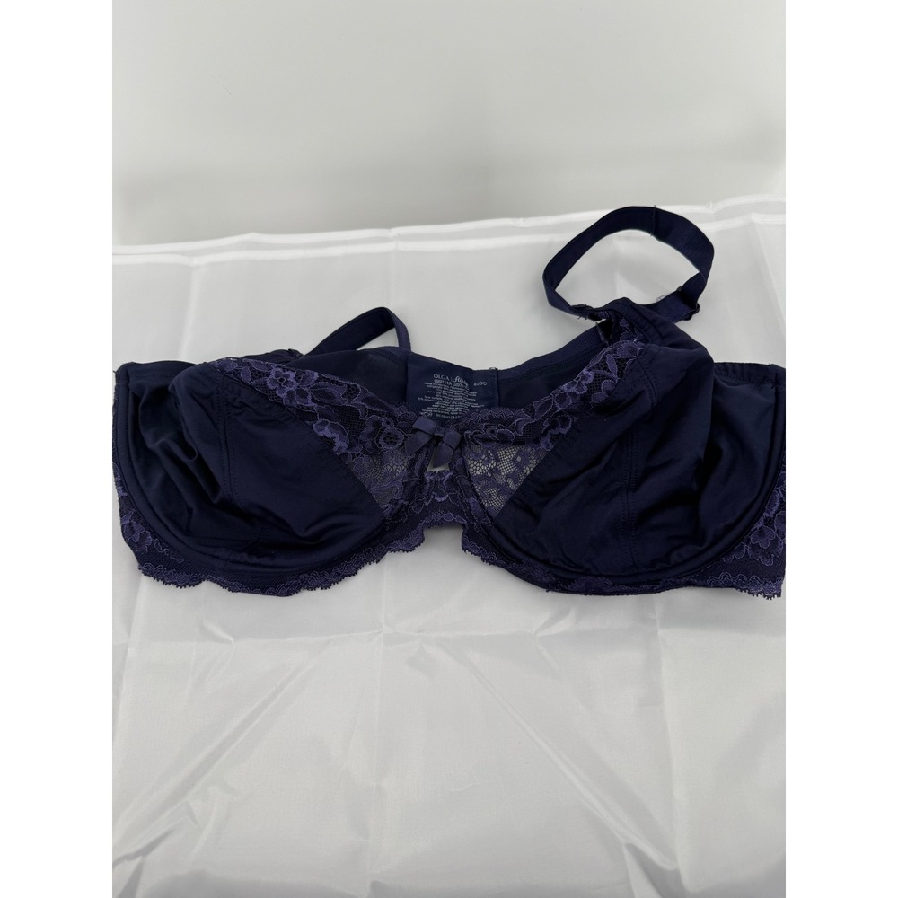 Olga Flirty Deep Navy Blue Lace Trim Underwire Bra 40DD GI9711A